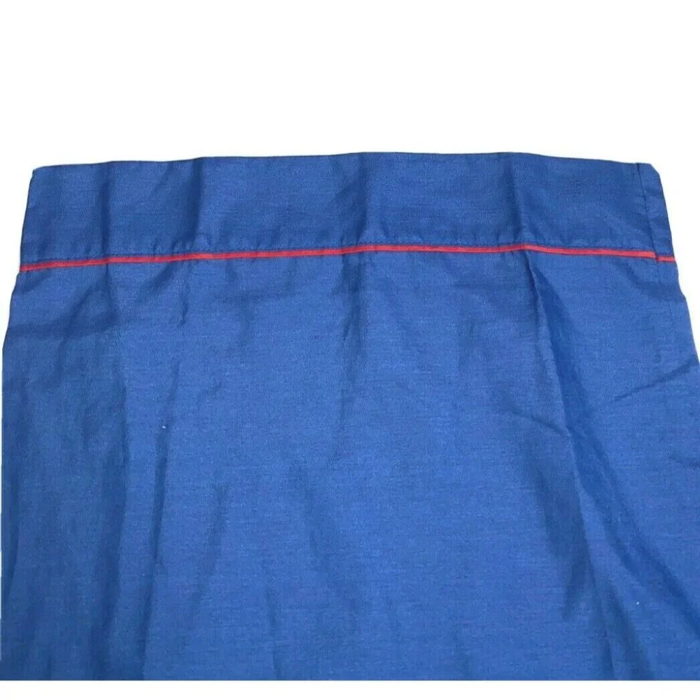 Vintage 70s Blue Red Muslin Pillowcase Solid Border Trim Lightweight Percale 1